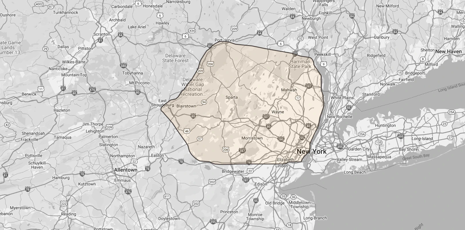 Abstract shape with black outline highlighting a gray map with cream hue